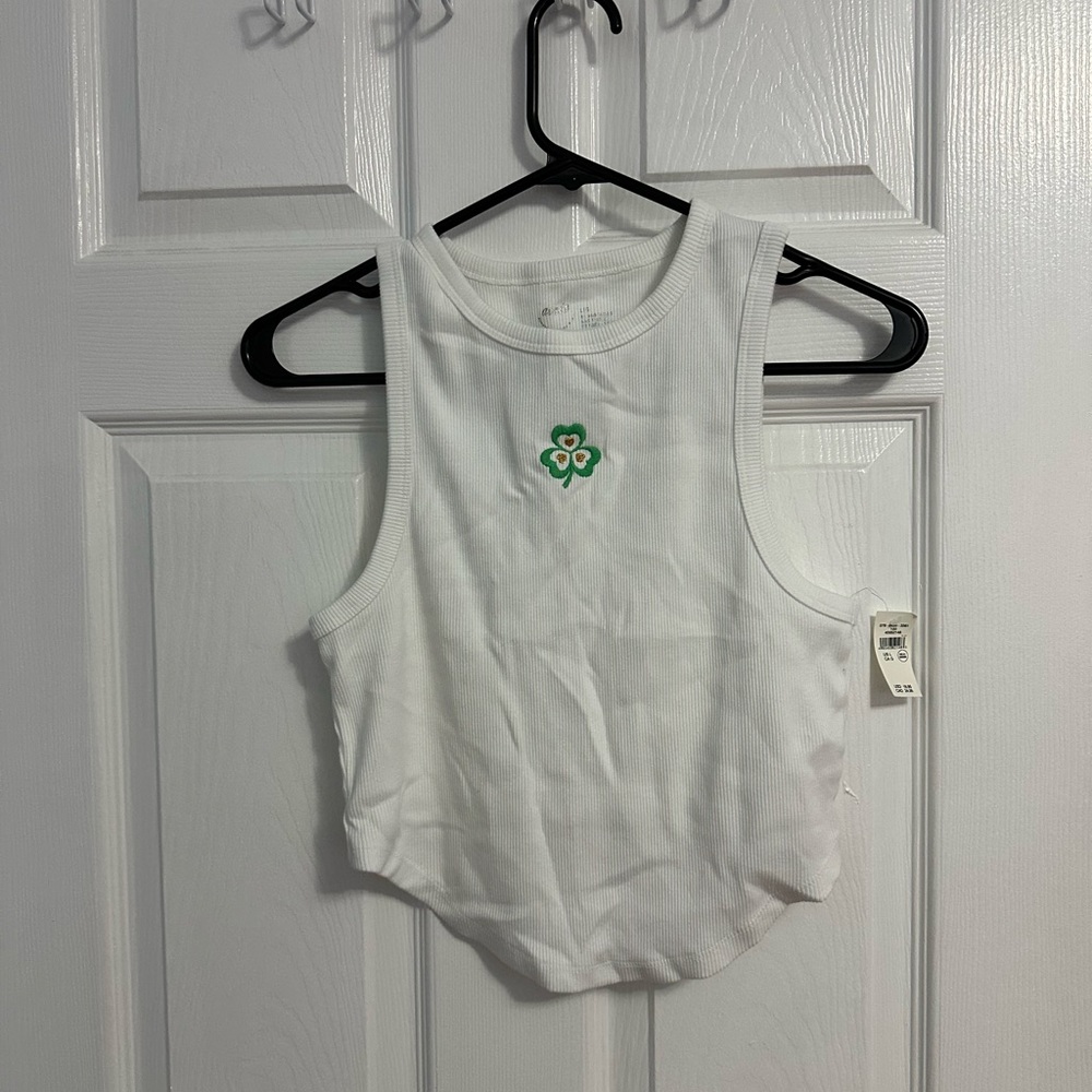Aerie White Tank Top with clover
